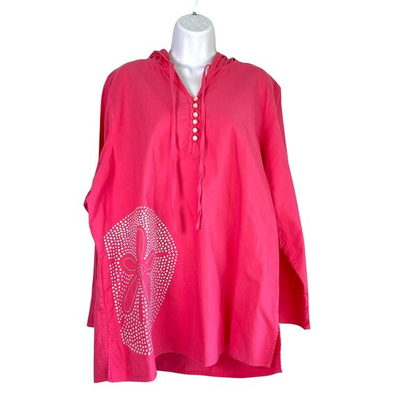 Sea Salt Hot Pink Sand Dollar Swimsuit Coverup Hooded Tunic Size XL Beach Resort - Picture 1 of 8